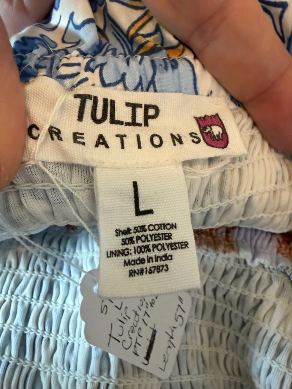 #548 Tulip Creations Blue & Cream Mixed-Print Tiered Maxi Dress with Tie Straps - Picture 6 of 6
